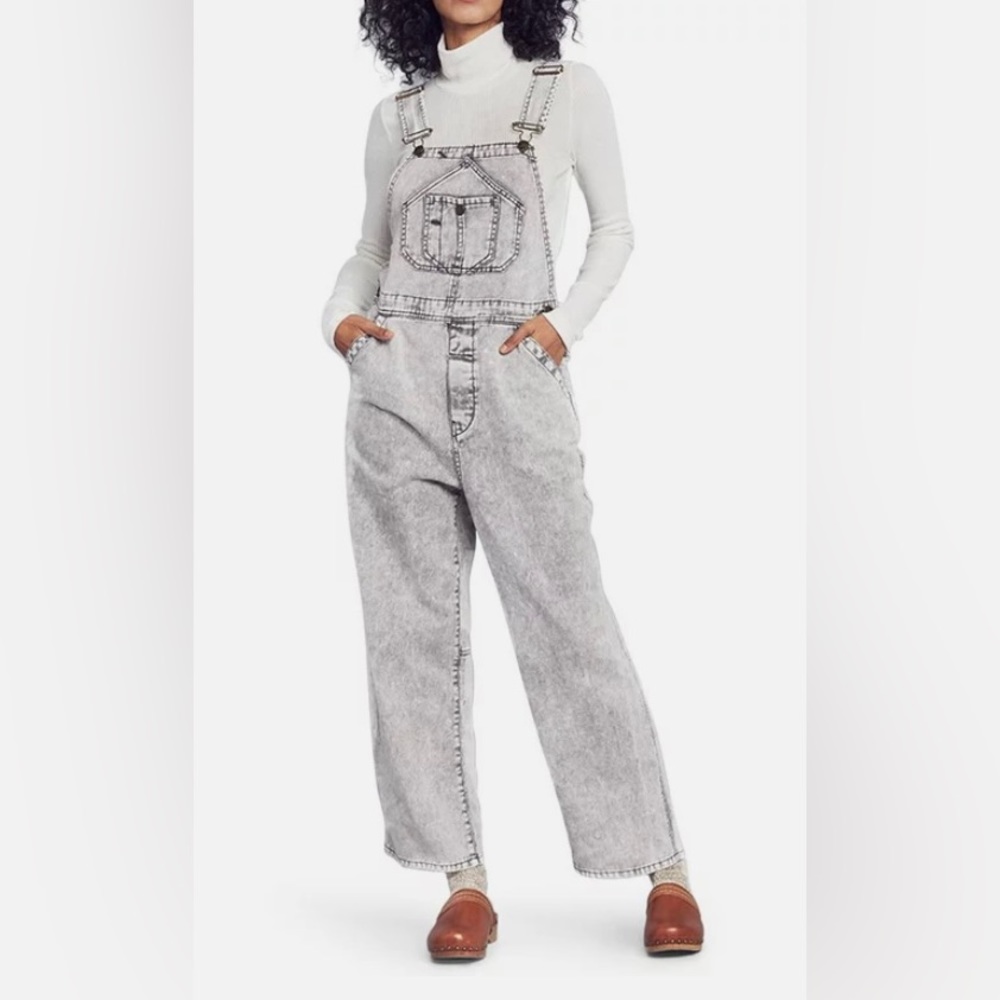 Faherty Women's Mechanic Overall in Storm Cloud Grey Straight Leg